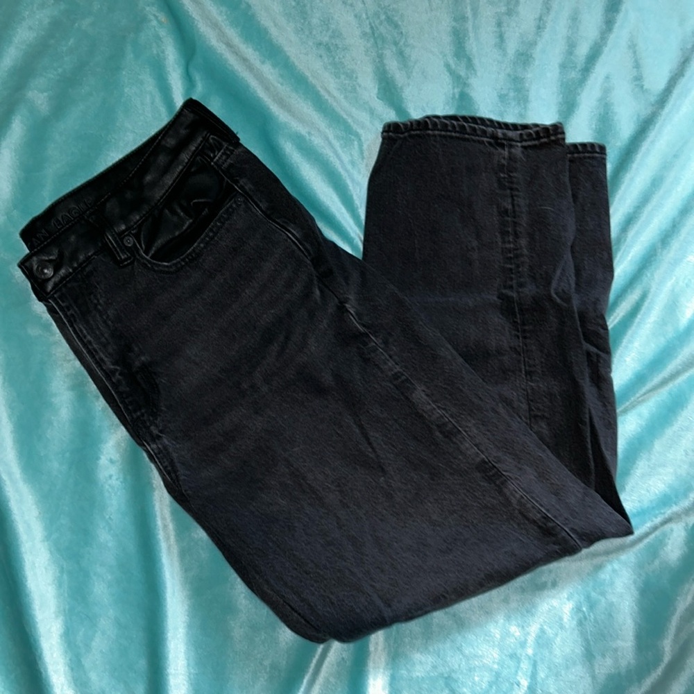 American Eagle Super High Rise Black Ankle Straight Jeans size 14 LONG